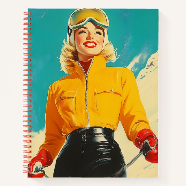 Retro Skiing Glamour Vintage Winter Adventure Notebook (Front)