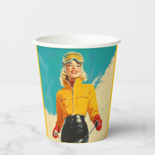 Retro Skiing Glamour Vintage Winter Adventure Paper Cups