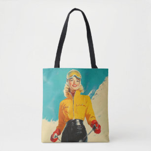 Retro Skiing Glamour Vintage Winter Adventure Tote Bag