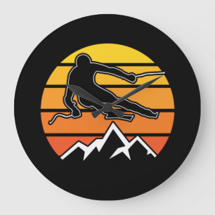 Retro Skiing Large Clock