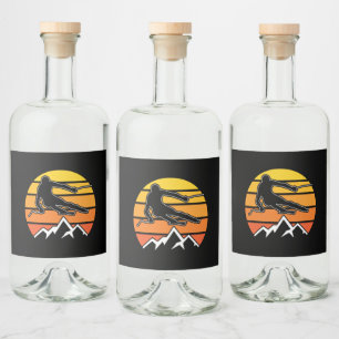 Retro Skiing Liquor Bottle Label