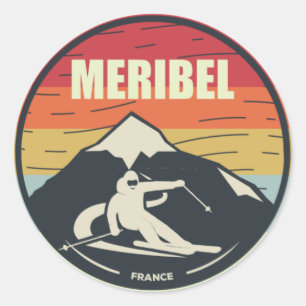 Retro Skiing Meribel France Ski Classic Round Sticker