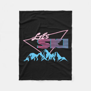 Retro Skiing Mountains 80s Ski Resort Vintage Ski  Fleece Blanket