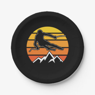 Retro Skiing Paper Plate