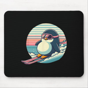 Retro Skiing Penguin Downhill Powder Run Winter  Mouse Pad