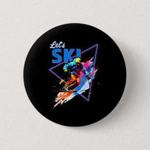 Retro skiing powder vintage ski color shred design 2 inch round button
