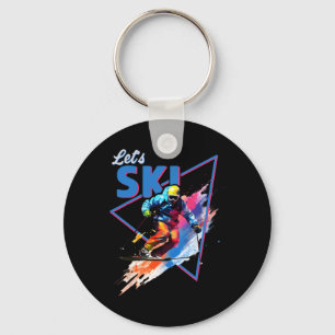 Retro Skiing Powder Vintage Ski Color Shred Design Keychain