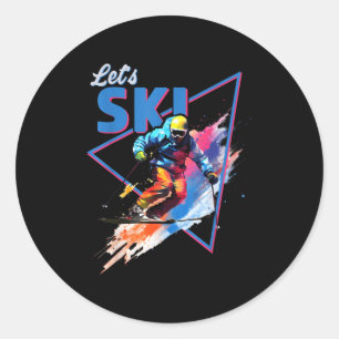 Retro Skiing Powder Vintage Ski Colour Shred Desig Classic Round Sticker