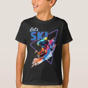 Retro Skiing Powder Vintage Ski Colour Shred Desig T-Shirt