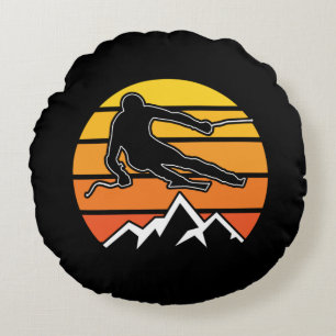 Retro Skiing Round Pillow