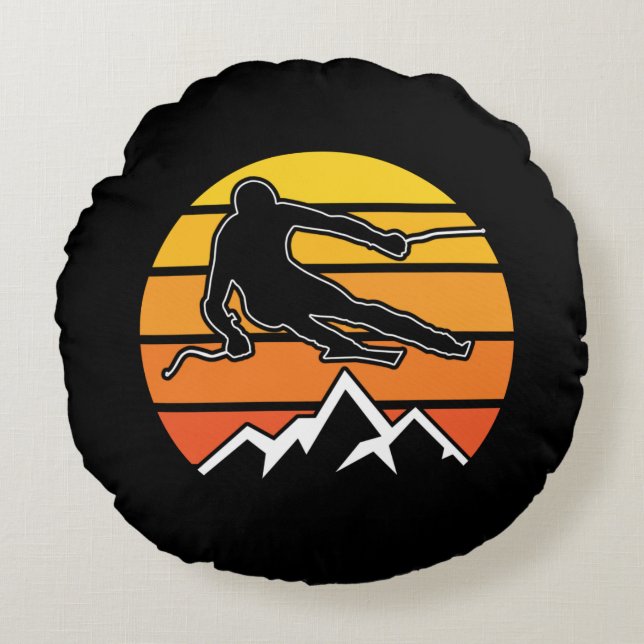 Retro Skiing Round Pillow (Front)