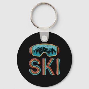 Retro Skiing Shirt For Men Women Vintage Snowboard Keychain