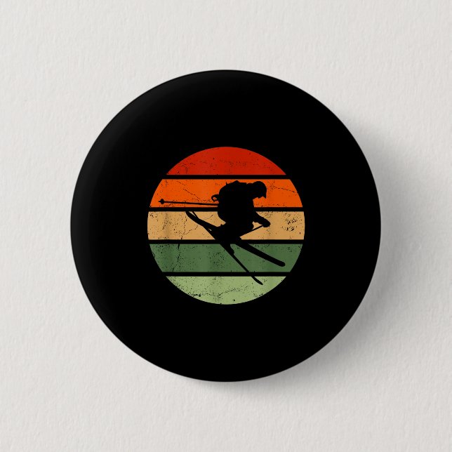 Retro skiing ski  2 inch round button (Front)