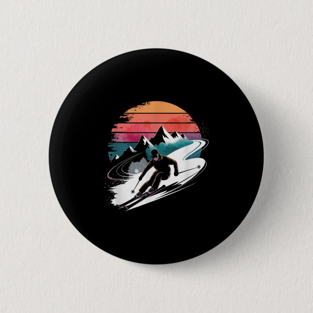 Retro Skiing Ski  2 Inch Round Button (Front)