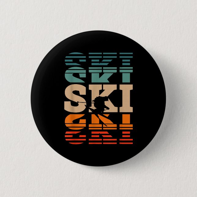 Retro skiing ski  2 inch round button (Front)