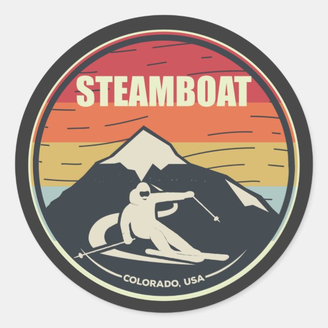 Retro Skiing Steamboat Colorado USA Classic Round Sticker (Front)