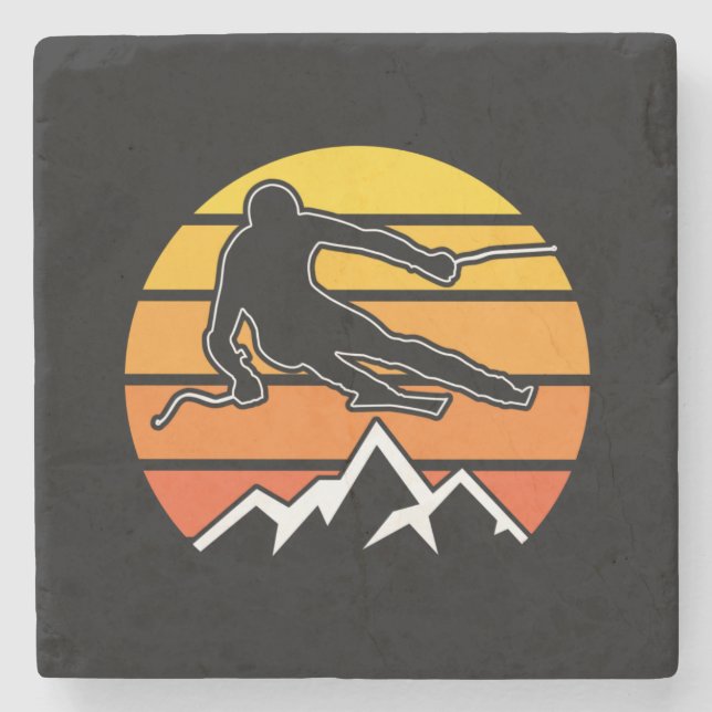 Retro Skiing Stone Coaster (Front)