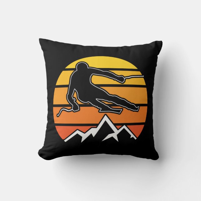 Retro Skiing Throw Pillow (Front)