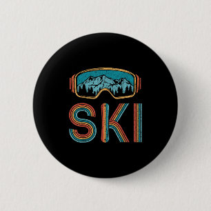 Retro Skiing Vintage 80s 90s Snowboarding Skiers M 2 Inch Round Button