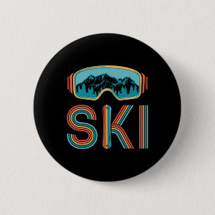 Retro Skiing Winter Sport Shirt For Men Women Snow 2 Inch Round Button