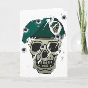 Retro skull and beret military motif card