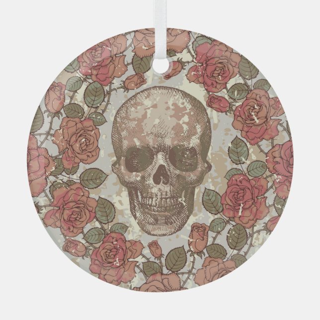 Retro Skulls and Roses Ornament (Front)