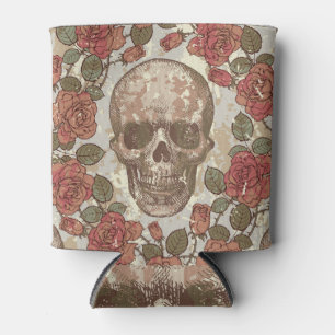 Retro Skulls and Roses Ornament Can Cooler