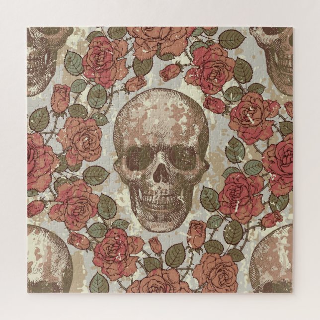 Retro Skulls and Roses Ornament Jigsaw Puzzle (Vertical)