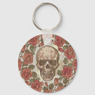 Retro Skulls and Roses Ornament Keychain
