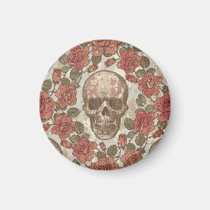 Retro Skulls and Roses Ornament Magnet