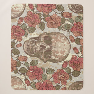 Retro Skulls and Roses Ornament Sherpa Blanket