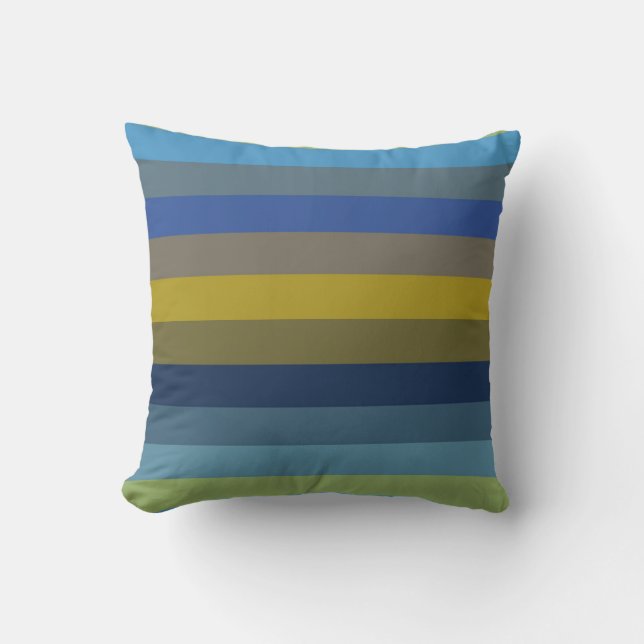 Retro Sky Blue & Mustard Horizontal Stripes  Throw Pillow (Front)