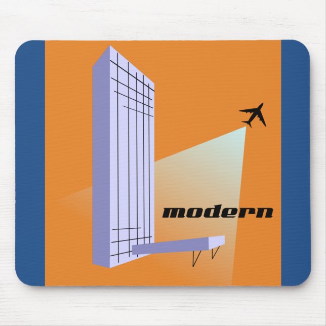 Retro Skyscraper and Airplane Mouse Pad (Front)