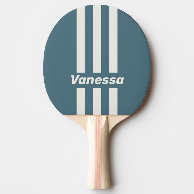 Retro Slate Grey Three Pin Stripes with Name Ping Pong Paddle (Front)
