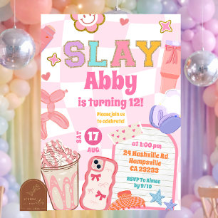 Retro Slay Aesthetic Tween Patch Party Birthday Invitation