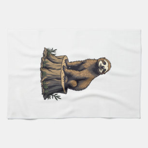 Retro Sloth Engraving Wildlife Shirt (3) Kitchen Towel
