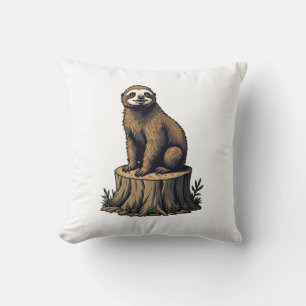 Retro Sloth Engraving Wildlife Shirt (3) Throw Pillow