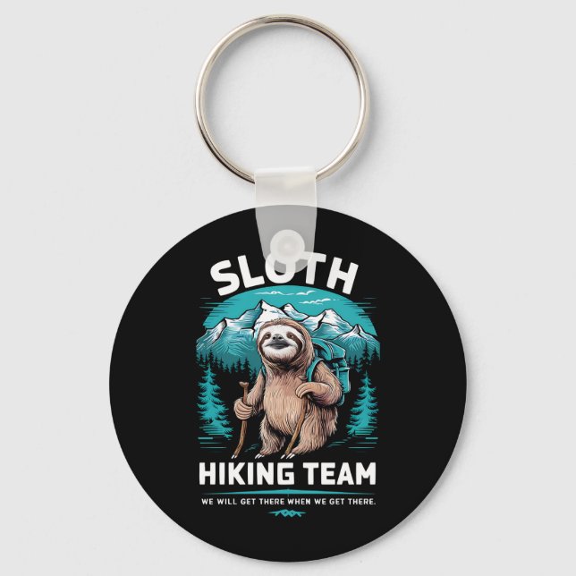 Retro Sloth Hiking Team Vintage Gift Keychain (Front)