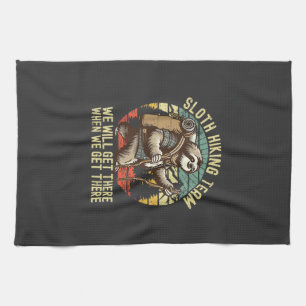 Retro Sloth Hiking Team We'll get There When we ge Kitchen Towel