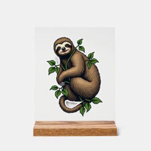 Retro Sloth Line Art Vintage Tee (4) Acrylic Sign