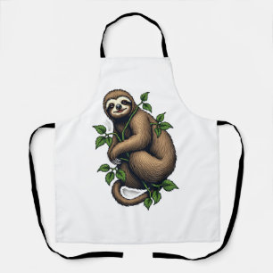 Retro Sloth Line Art Vintage Tee (4) Apron