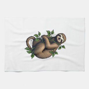 Retro Sloth Line Art Vintage Tee (4) Kitchen Towel