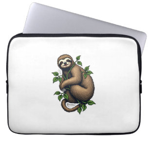Retro Sloth Line Art Vintage Tee (4) Laptop Sleeve