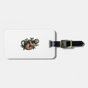 Retro Sloth Line Art Vintage Tee (4) Luggage Tag