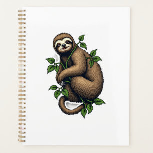 Retro Sloth Line Art Vintage Tee (4) Planner