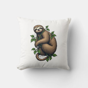 Retro Sloth Line Art Vintage Tee (4) Throw Pillow