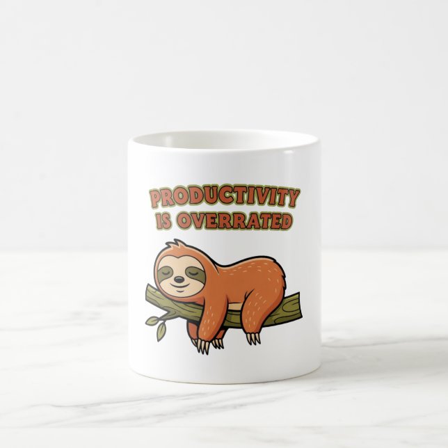 Retro Sloth Productivity Humor White Mug (Center)