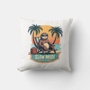 Retro Sloth Vacation Shirt Funny Tropical Relax De Throw Pillow