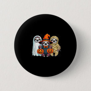 Retro Sloth Witch Y Halloween Pumpkin Women Men Ki 2 Inch Round Button