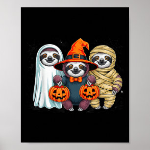 Retro Sloth Witch Y Halloween Pumpkin Women Men Ki Poster